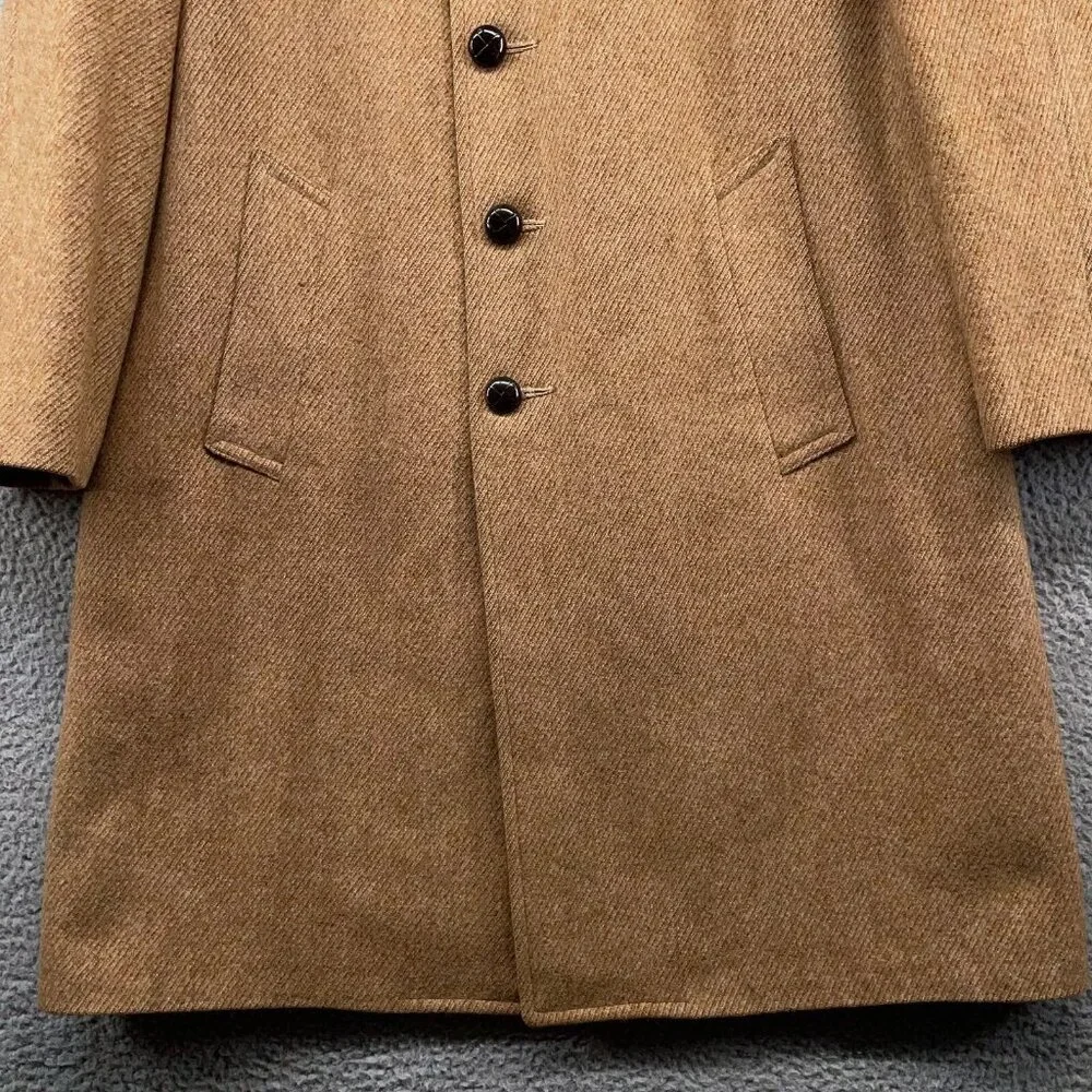 Vintage Grenadier Mens 40 Wool Tweed Single Breasted Over Coat Tan Brown Mad Men - Picture 5 of 16